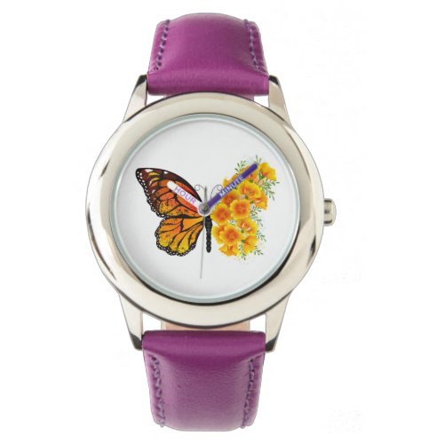 Flower Butterfly with Yellow California Poppy Watch
