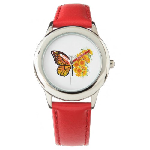Flower Butterfly with Yellow California Poppy Watch