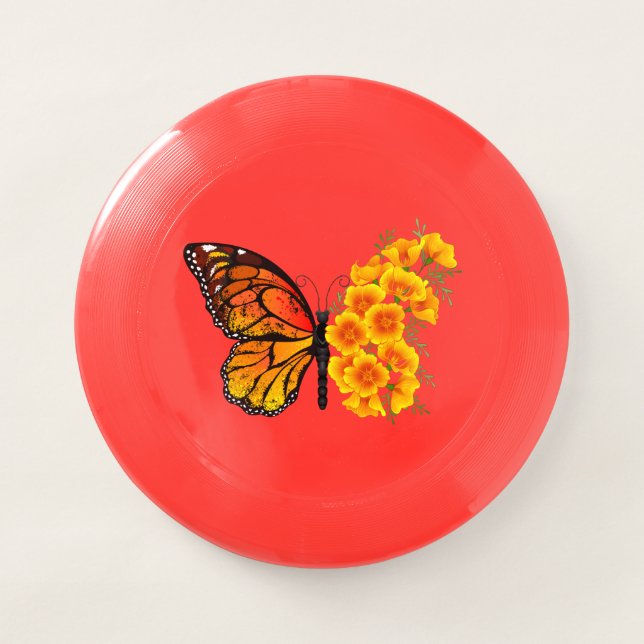 Flower Butterfly with Yellow California Poppy Wham-O Frisbee (Front)