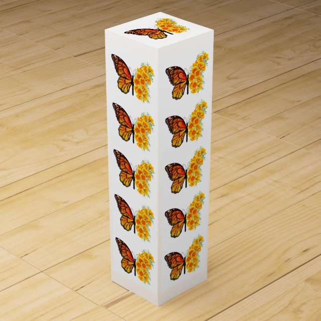 Flower Butterfly with Yellow California Poppy Wine Box (Front)
