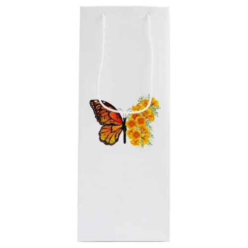 Flower Butterfly with Yellow California Poppy Wine Gift Bag