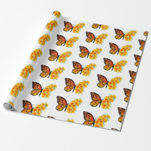 Flower Butterfly with Yellow California Poppy Wrapping Paper