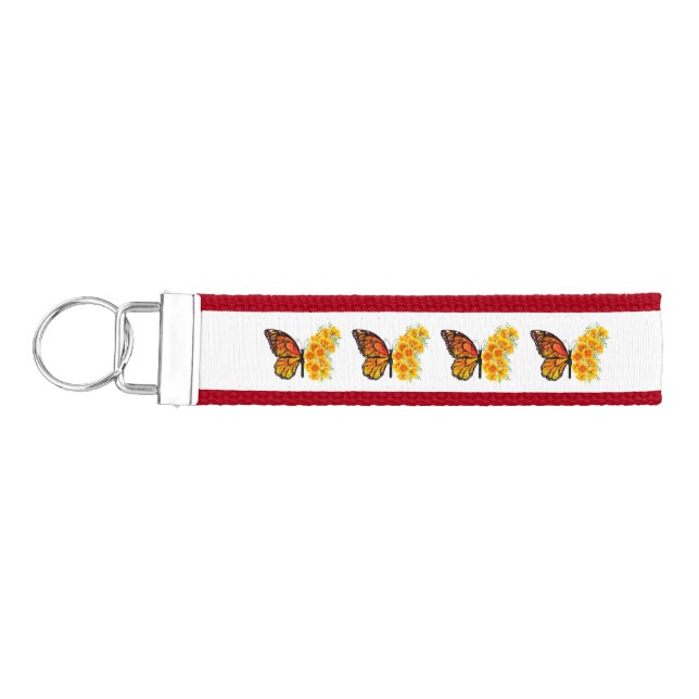 Flower Butterfly with Yellow California Poppy Wrist Keychain (Keys on Left)