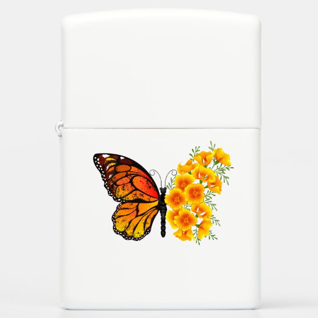 Flower Butterfly with Yellow California Poppy Zippo Lighter (Front)