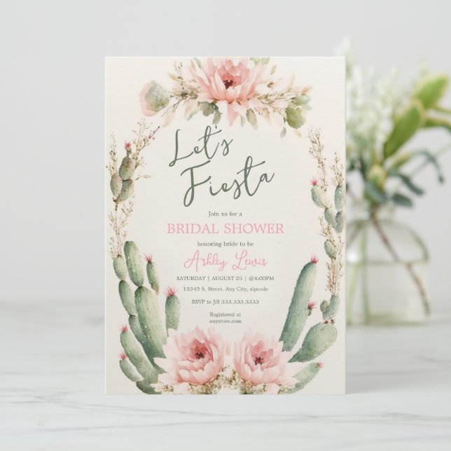 Flower Cactus bridal shower, Boho Flowers Invitation (Standing Front)