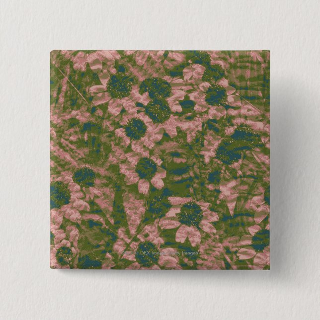 Flower camouflage pattern pinback button (Front)