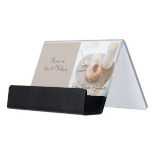 Flower, Candle, Brush Spa & Wellness Desk Business Card Holder