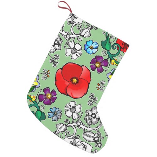 Flower carpet with poppy small christmas stocking