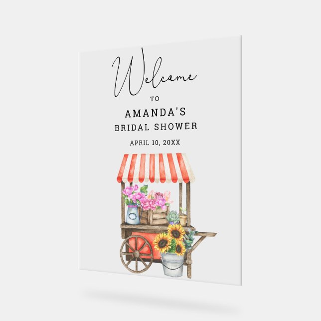 Flower Cart Bridal Shower Welcome Sign (Angle)