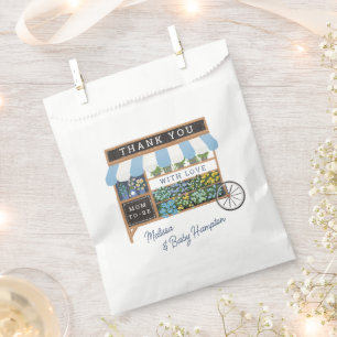 Flower Cart Farmers Market Blue Baby Shower Favor Bag