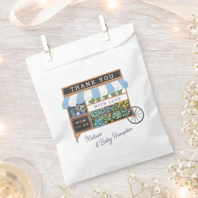 Flower Cart Farmers Market Blue Baby Shower Favor Bag (Clipped)