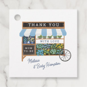 Flower Cart Farmers Market Blue Baby Shower Favor Favor Tags