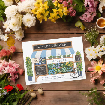 Flower Cart Farmer's Market Blue Baby Shower Invitation by beckynimoy at Zazzle