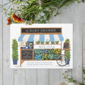 Flower Cart Farmer's Market Blue Baby Shower Invitation