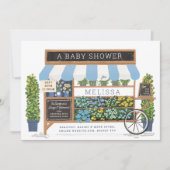Flower Cart Farmer's Market Blue Baby Shower Invitation (Front)