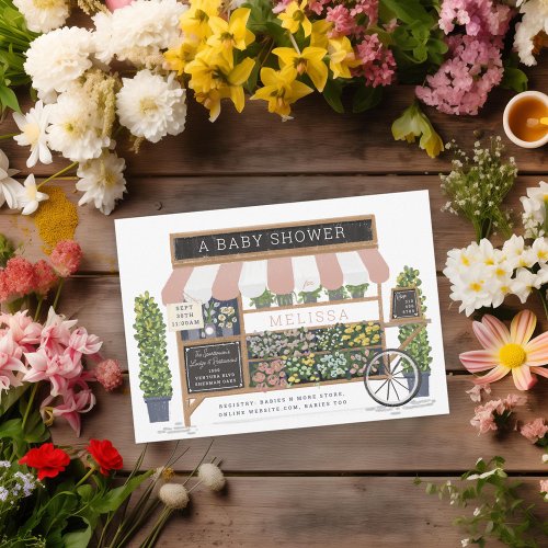 Flower Cart Farmers Market Blush Pink Baby Shower Invitation