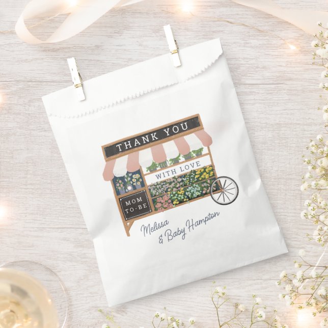 Flower Cart Farmers Market Pink Baby Shower Favor Bag (Clipped)