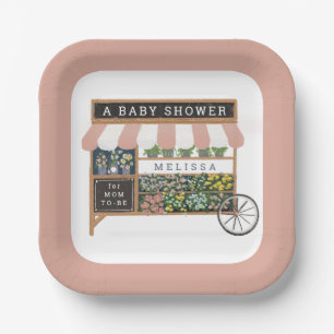 Flower Cart Farmers Market Pink Baby Shower Paper Plates