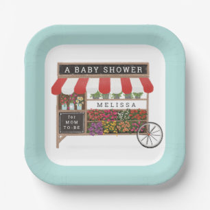 Flower Cart Farmers Market Red Baby Shower Paper Plates