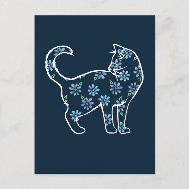 Flower Cat Blue Daisy Cats Postcard (Front)