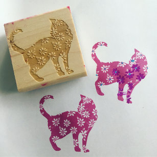 Flower Cat Blue Daisy Cats Rubber Stamp