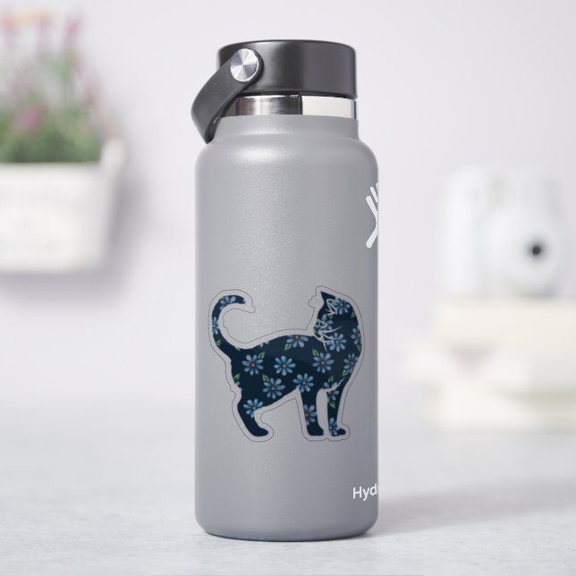 Flower Cat Blue Daisy Cats Sticker (HydroFlask)