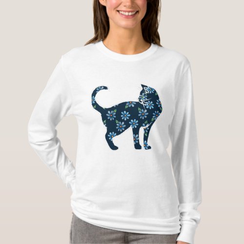 Flower Cat Blue Daisy Cats T_Shirt