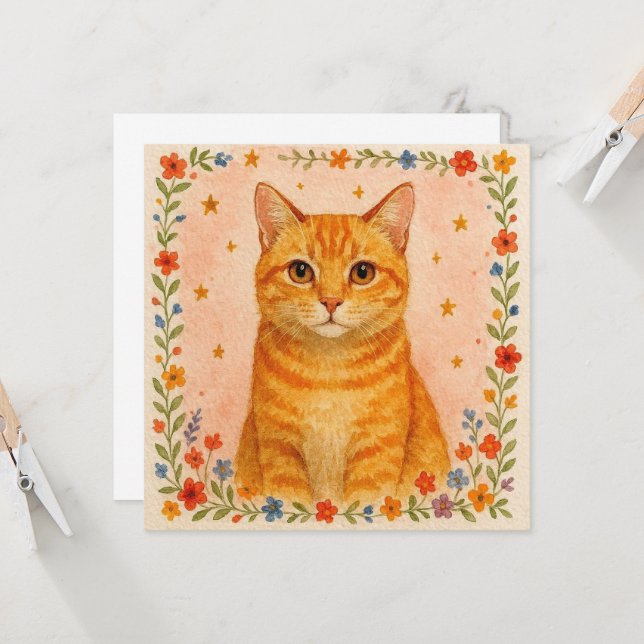 Flower Cat Card. Card (Front/Back In Situ)