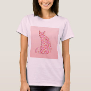 Flower Cat - coral orange and pink T-Shirt