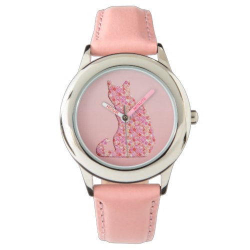 Flower Cat _ coral orange and pink Watch