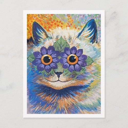 Flower Cat Illustration Louis Wain Postcard