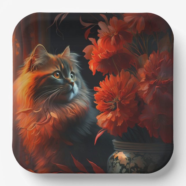 Flower cat paper plate (Front)