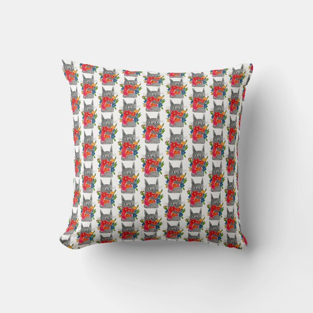 Flower cat throw pillow (Front)