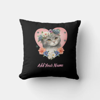 Flower Cat Tshirt Throw Pillow