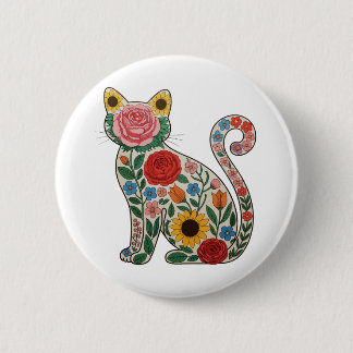 Flower Cat Wildflowers Kitten Lover Button