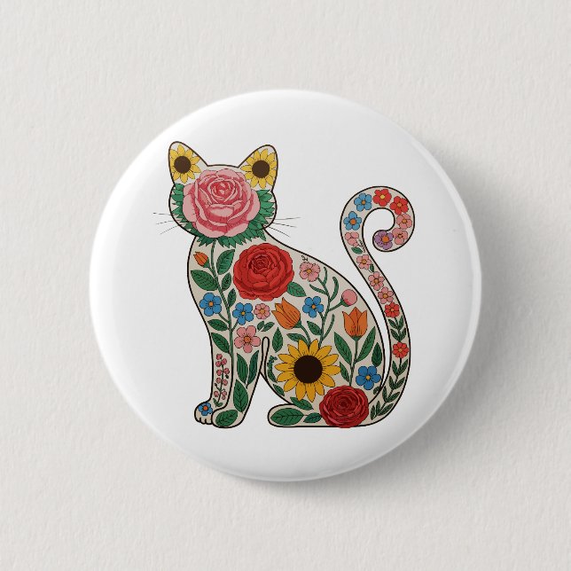 Flower Cat Wildflowers Kitten Lover Button (Front)