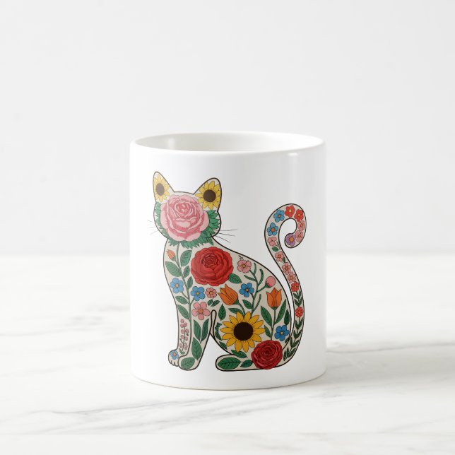 Flower Cat Wildflowers Kitten Lover Coffee Mug (Center)