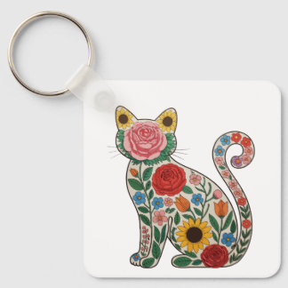 Flower Cat Wildflowers Kitten Lover Keychain