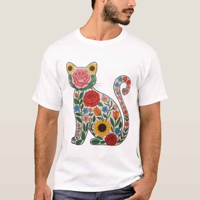 Flower Cat Wildflowers Kitten Lover T-Shirt (Front)