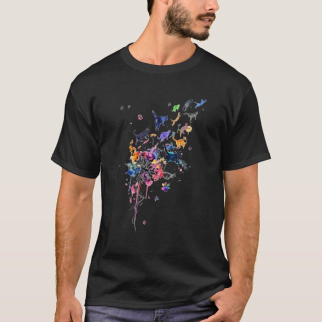 Flower Cats Fly Dandelion Cat T-Shirt (Front)