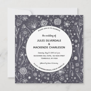 Flower Chalkboard Drawings Modern Wedding Invitation