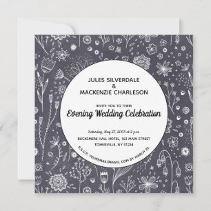 Flower Chalkboard Monochrome Modern Evening Invitation