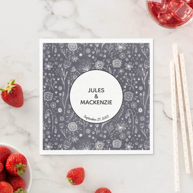 Flower Chalkboard Monochrome Modern Napkins (Insitu)