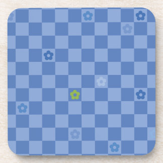 Flower Checkered Pattern No. 01 - Light Blue Beverage Coaster