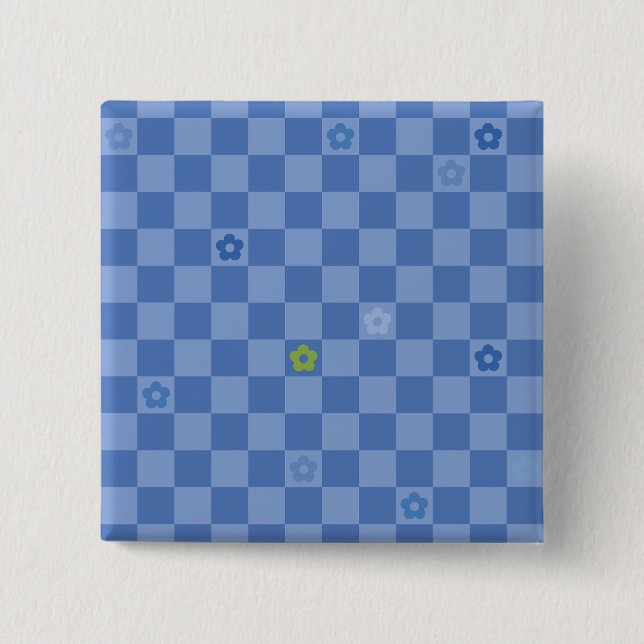 Flower Checkered Pattern No. 01 - Light Blue Button (Front)