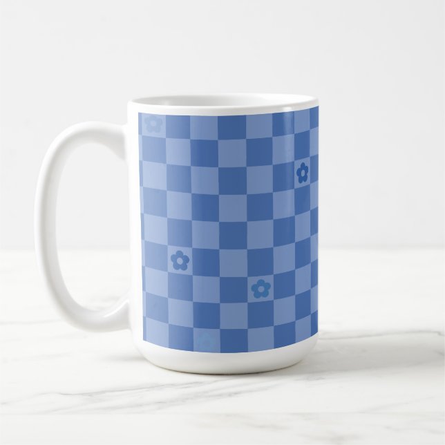 Flower Checkered Pattern No. 01 - Light Blue Coffee Mug (Left)