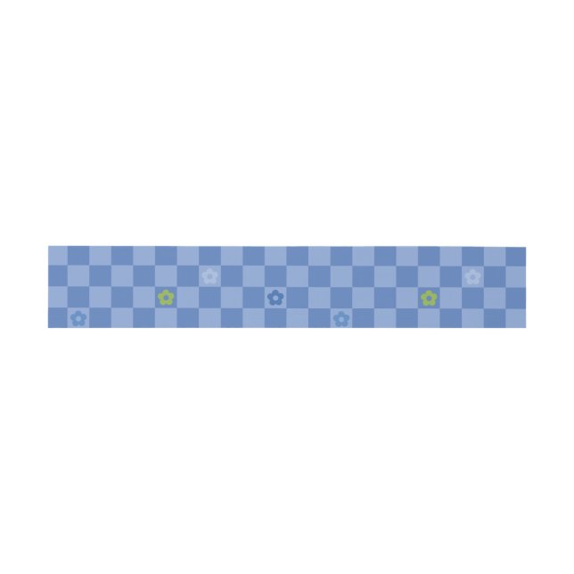 Flower Checkered Pattern No. 01 - Light Blue Invitation Belly Band (Flat)