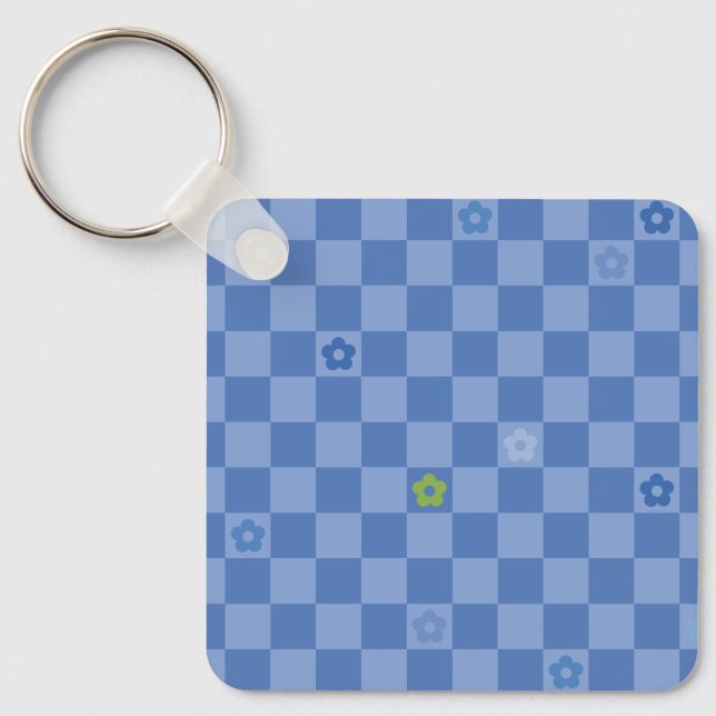 Flower Checkered Pattern No. 01 - Light Blue Keychain (Front)