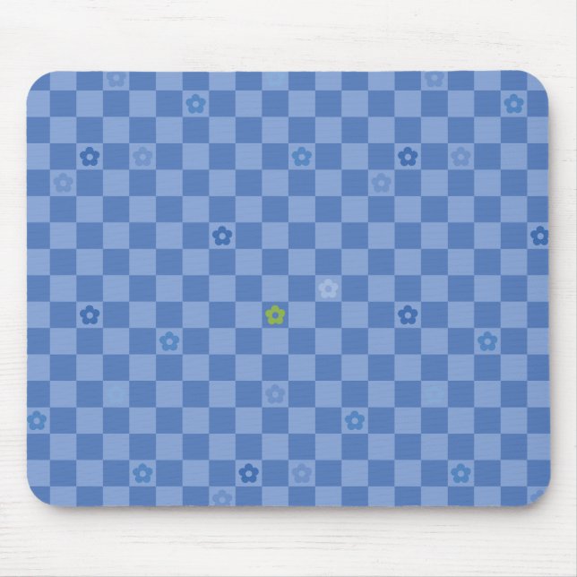 Flower Checkered Pattern No. 01 - Light Blue Mouse Pad (Front)