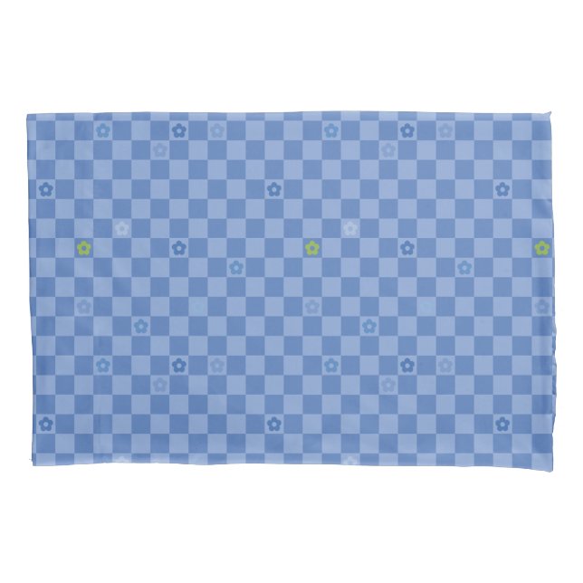 Flower Checkered Pattern No. 01 - Light Blue Pillow Case (Front)
